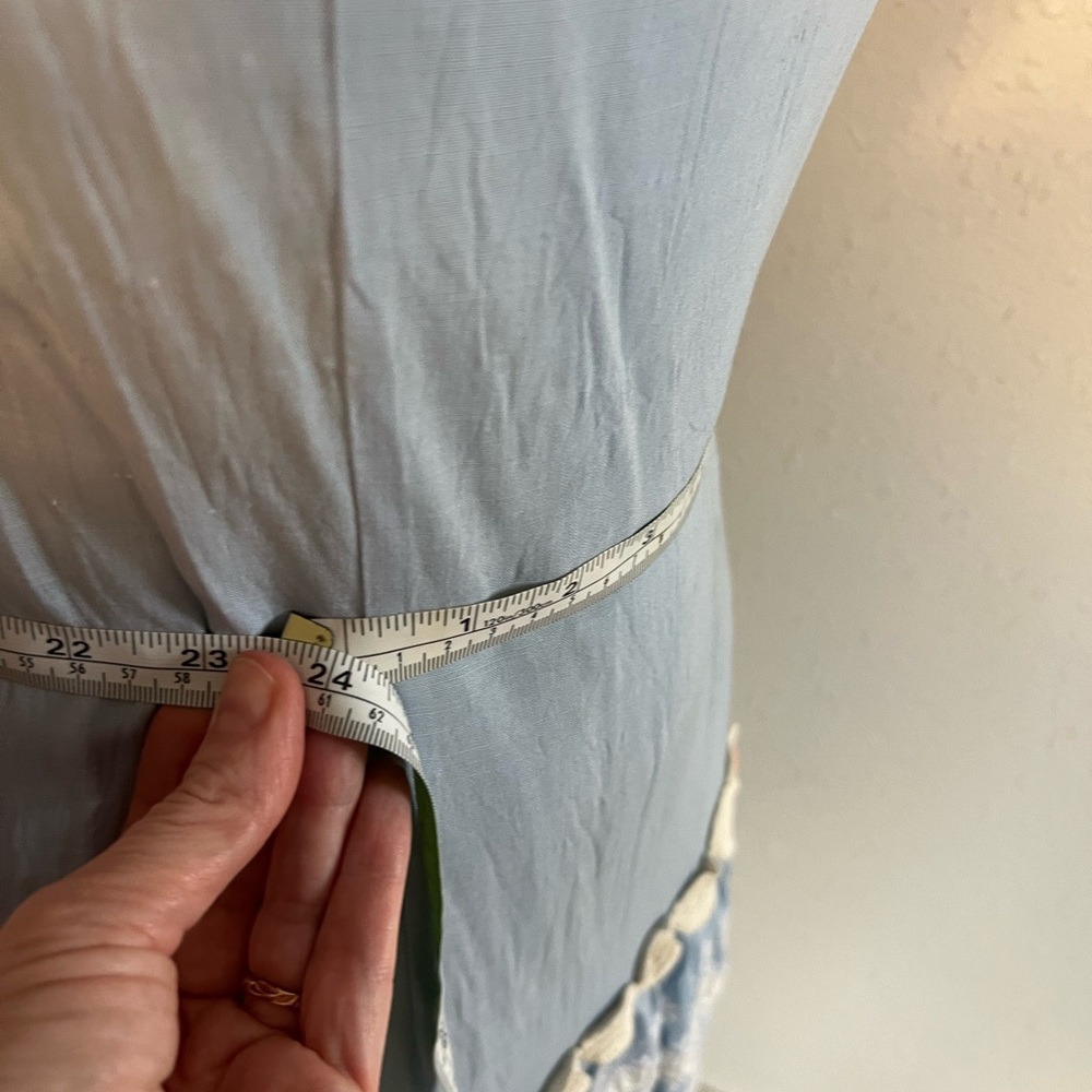 Miss Elliette 1960s Summer Dress Baby Blue Embroidered Flowers Lined XS - Picture 5 of 11